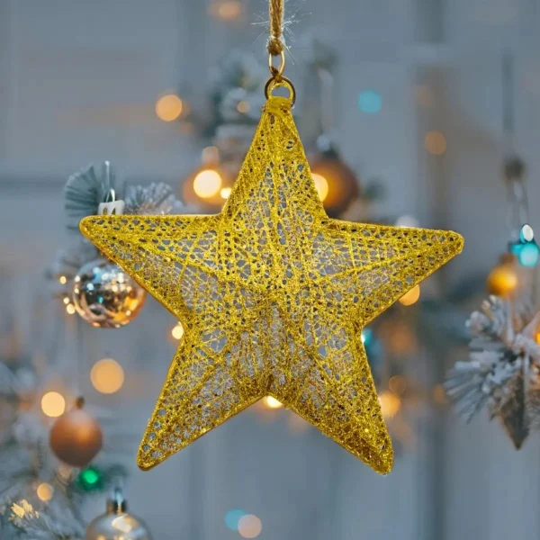 Adorno Navideño Estrella Colgante 30cm Decoración Navidad Oro Estrella Colgante
