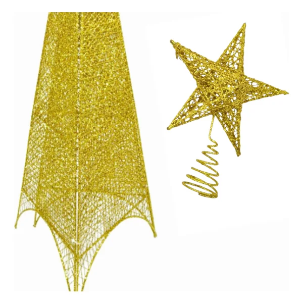 Arbol De Navidad Cono + Puntal Estrella Adorno Navideño 95cm Dorado