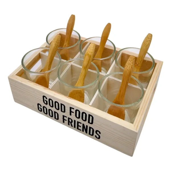 Set X6 Copetineros De Vidrio Y Madera Con Cucharitas Transparente