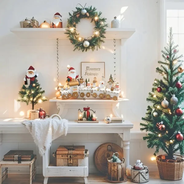 Tren De Madera Decoracion Navideña Adornos Navidad Blanco Tren De Madera