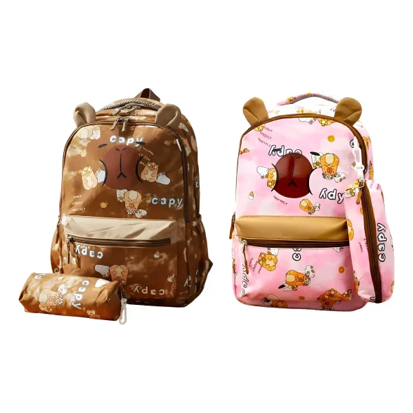 Mochila Escolar + Cartuchera Capibara Infantil Para Niños/as