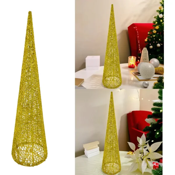 Arbolito Adorno Navidad 60cm Cono Navideño Deco Alambre Oro