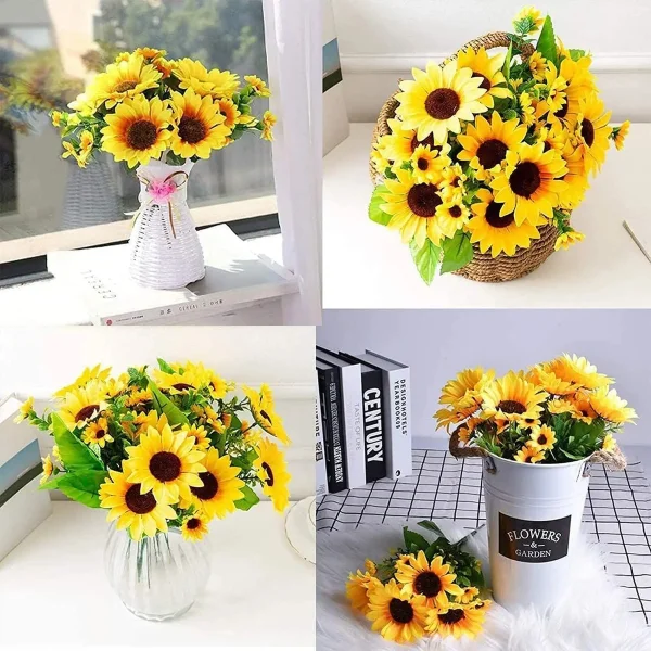 Ramo Girasol Flores Artificiales 30cm Decoracion Pack X4 Amarillo