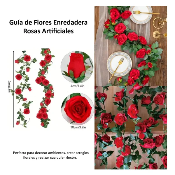 Flores Artificiales Enredadera Guía De Rosa Guirnalda 2mts