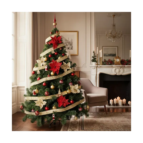 Arbol Navidad Montañes 2,10mt + Kit X72 Rojo Oro Cybermonday