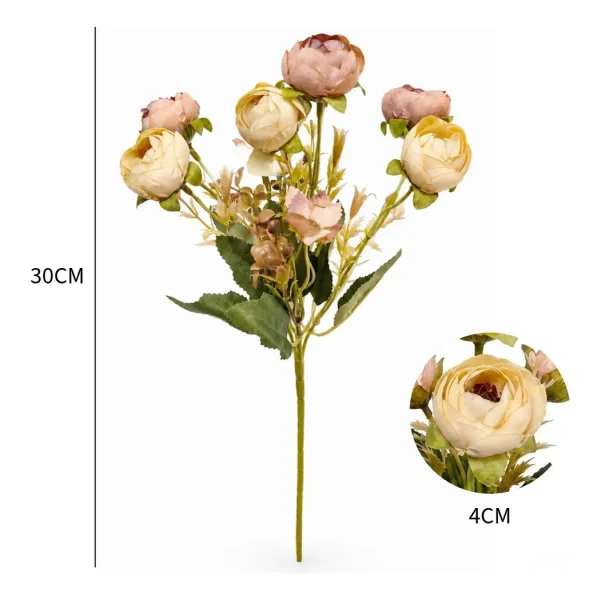 Ramo Flores Artificiales Vintage Peonías 30cm Deco Hogar Blanco