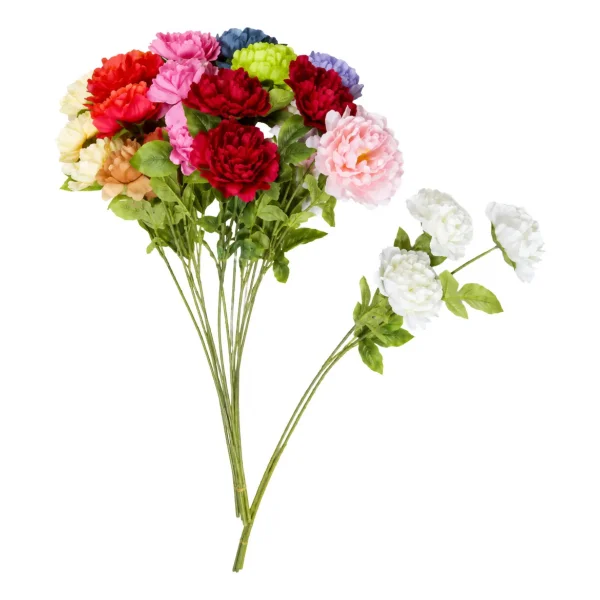 Vara Peonias Artificiales 70cm Flores Grandes Deco Pack X3 Blanco