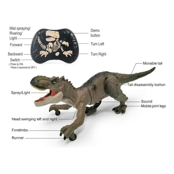 Dinosaurio Control Remoto Luces Sonidos Marron Claro