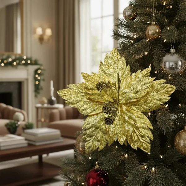Flor 25cm Oro Arbol De Navidad Adornos X4u Decoración Dorado Floreado
