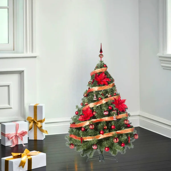 Arbol Navidad Montañes Deluxe 1.30mts Con Adornos Rojo