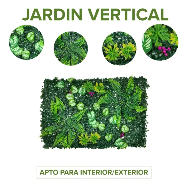 Jardín Vertical Cesped Artificial Flores Muro Verde 40x60cm Verde