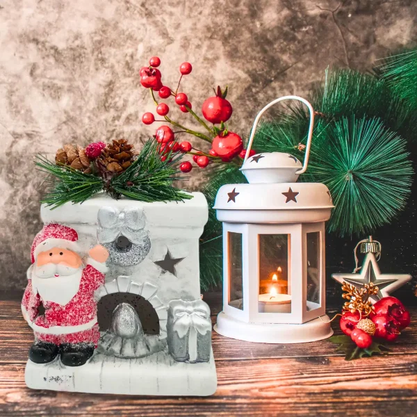 Adorno Navidad Papa Noel Ceramica C/ Luz Decoracion Navideña Blanco Papá Noel