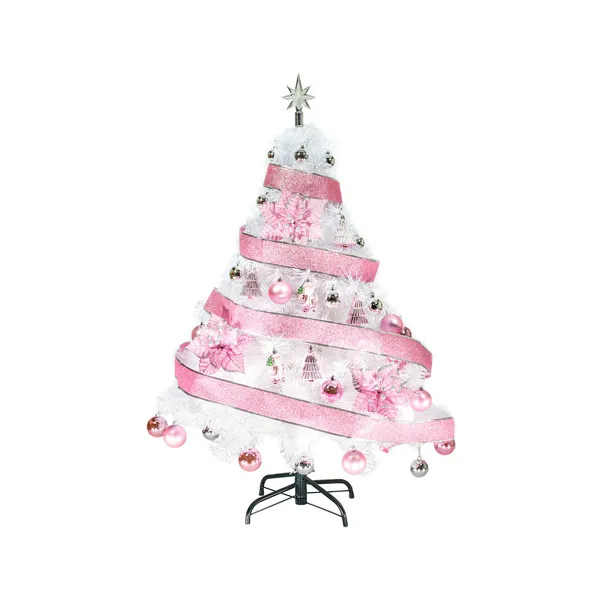 Arbol De Navidad Blanco Tronador Lujo 1,20mts Decorado Rosa