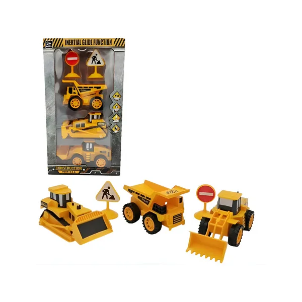 Set De Construccion Autos De Juguete Gruas X3 Maquinas Amarillo