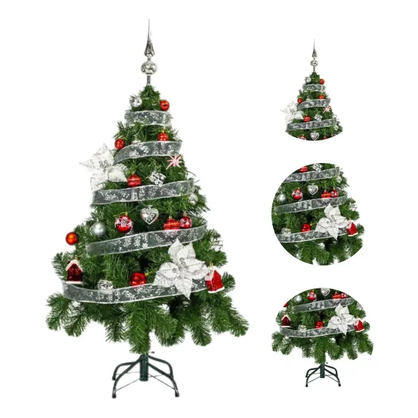 Arbol de Navidad Verde Tronador Lujo 1,20m Kit 30 Deco Rojo Plata