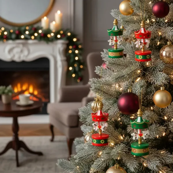 Set Adornos Carrusel Colgante Navideño Decoración Pack X6 Rojo