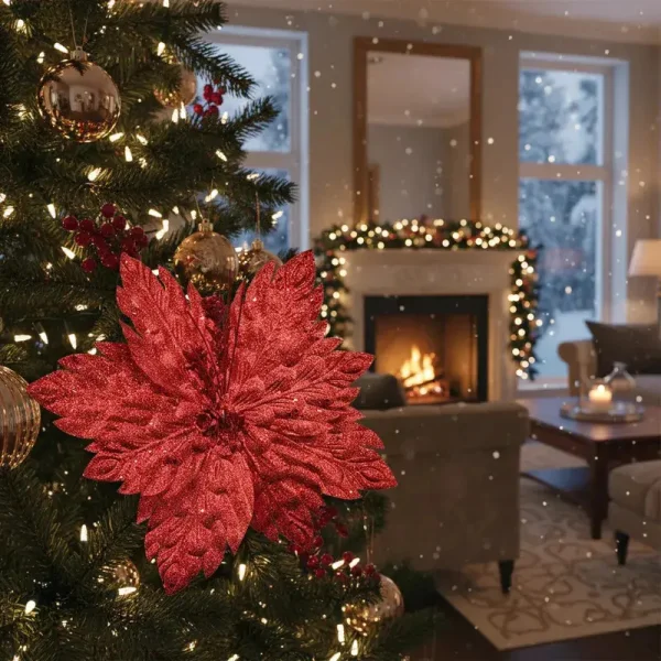 Flor 25cm Rojo Arbol De Navidad Adornos Decoracion Rojo Estrella