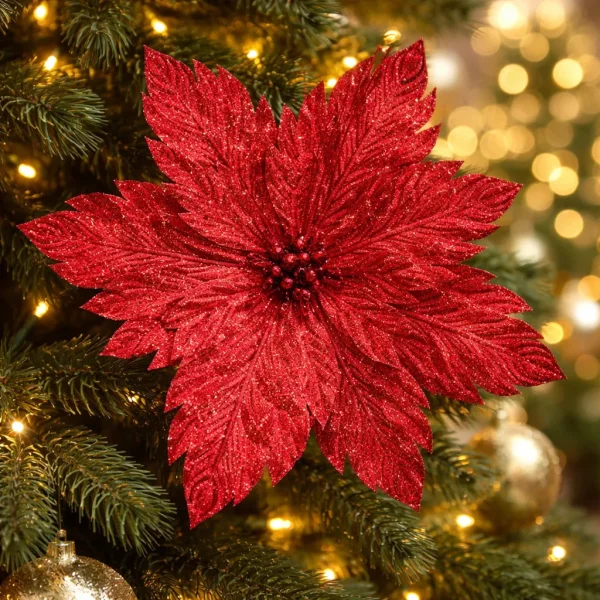 Flor 25cm Rojo Arbol De Navidad Adornos Decoracion Rojo Estrella