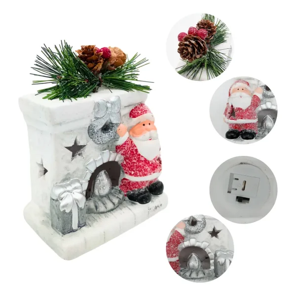 Adorno Navidad Papa Noel Ceramica C/ Luz Decoracion Navideña Blanco Papá Noel