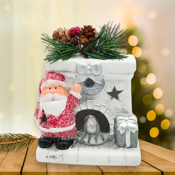 Adorno Navidad Papa Noel Ceramica C/ Luz Decoracion Navideña Blanco Papá Noel