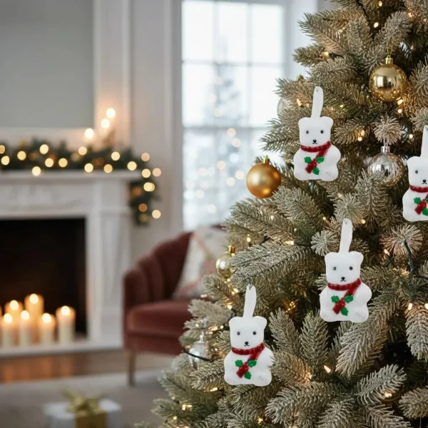 Adorno Colgante Árbol Navidad Oso X2 Decoración Navideña Blanco Colgante Oso