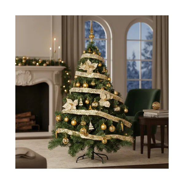 Arbolito Navidad Montañes Deluxe 2,10mts Con Adornos Oro