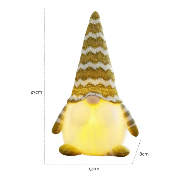 Muñeco De Navidad Gnomo Con Luz Led Adorno Navideño 23cm Oro