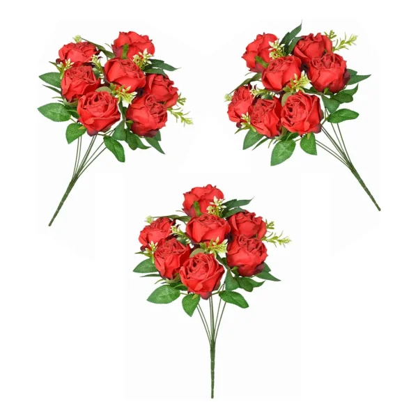 Flores Artificiales Ramo Rosas Rojas Grande 40cm Pack X6 Rojo