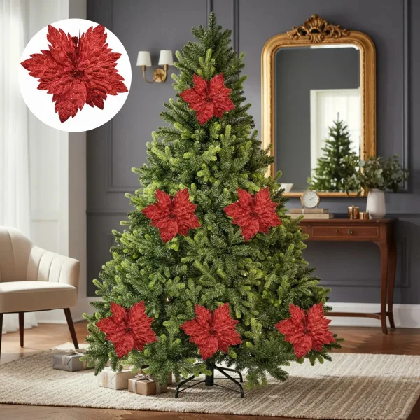 Flor 25cm Rojo Arbol De Navidad Adornos Decoracion X4u