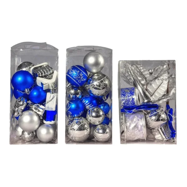 Kit Adornos Navidad Azul Plata 60 Piezas