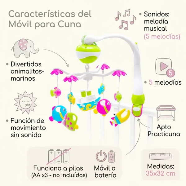 Movil Giratorio Cunero Musical Bebe Cuna Y Practicuna
