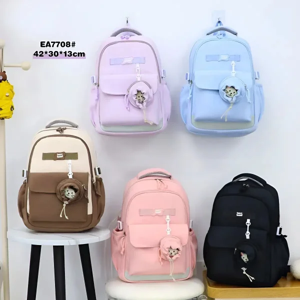 Mochila Escolar Urbana Porta Notebook Con Monedero Y Peluche
