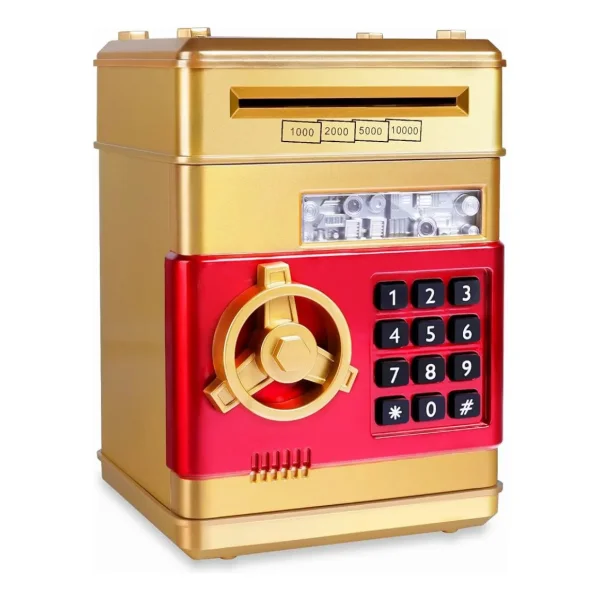 Alcancía Caja Fuerte Electrónica Billetes Moneda Para Niños Caja Fuerte Rojo