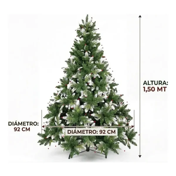 Arbol De Navidad Pino Natural Nevado Con Berry 1.50mts Color Verde