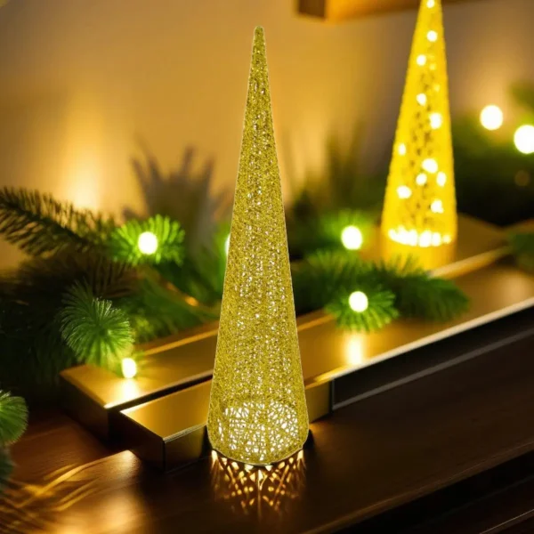 Arbolito Adorno Navidad 60cm Cono Navideño Deco Alambre Oro