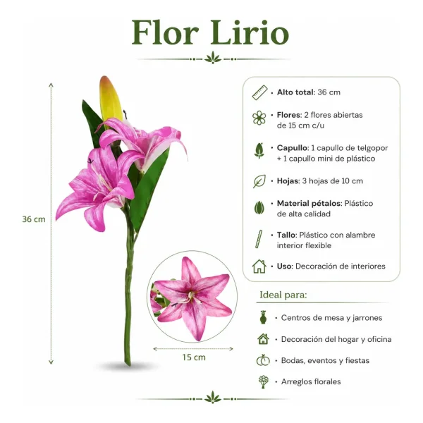Ramo Lirios Flores Pack X3 Vara Lilium Artificiales 36cm Amarillo
