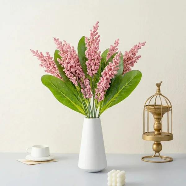 Ramo Artificial Flores Lavanda Astilbe Decoración Hogar 40cm Rosa Claro