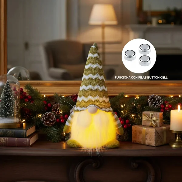 Muñeco De Navidad Gnomo Con Luz Led Adorno Navideño 23cm Oro