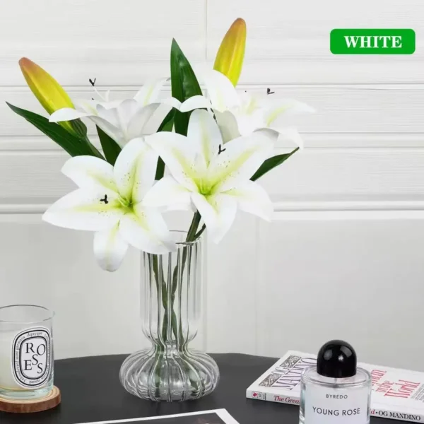 Ramo Lirios Flores Pack X3 Vara Lilium Artificiales 36cm Rosa