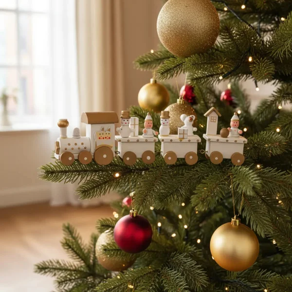 Tren De Madera Decoracion Navideña Adornos Navidad Blanco Tren De Madera