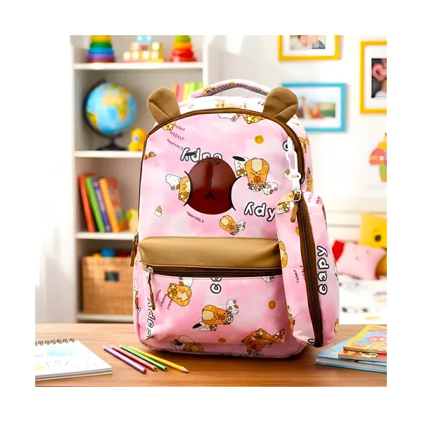 Mochila Escolar + Cartuchera Capibara Infantil Para Niños/as