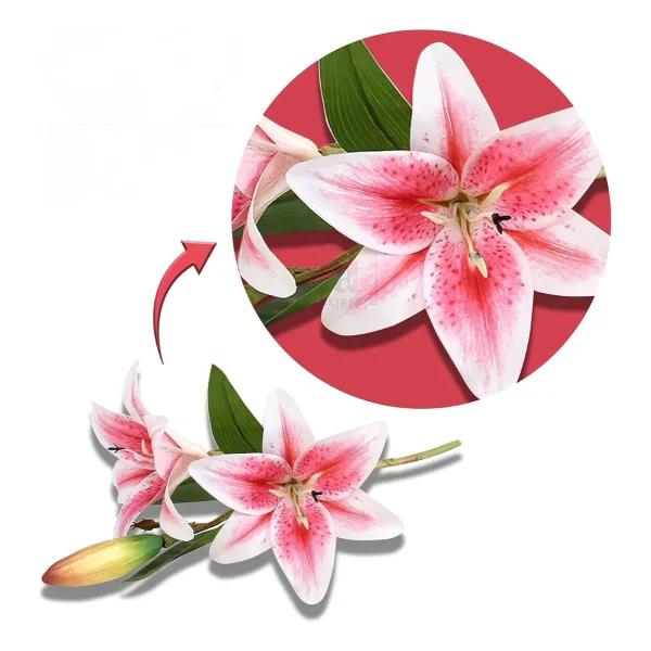 Ramo De Flores Lirios Artificiales Lilium Toque Real 36cm Fucsia