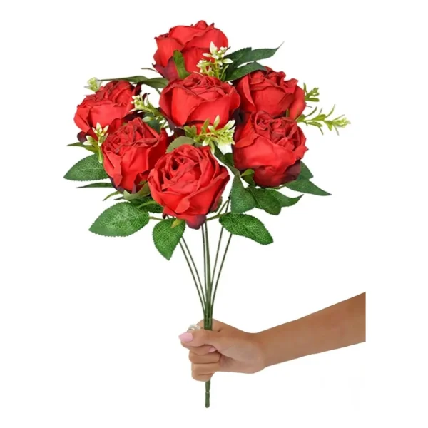 Flores Artificiales Ramo Rosas Rojas Grande 40cm Pack X6 Rojo