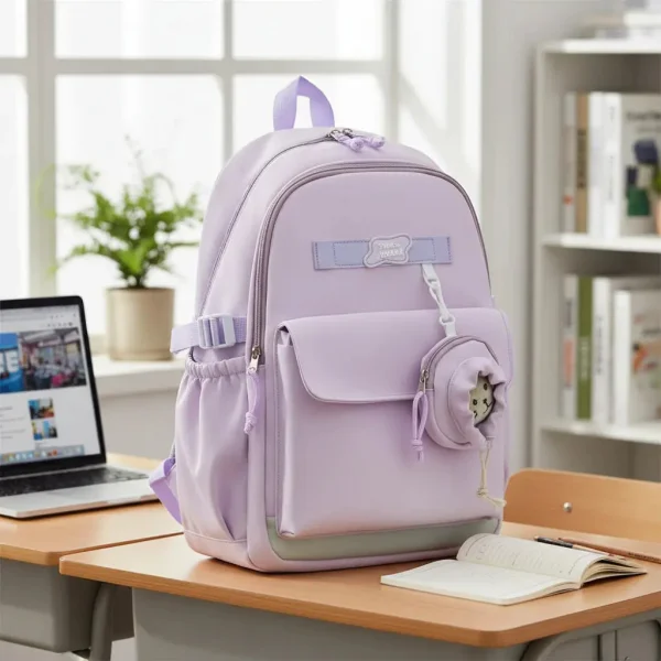 Mochila Escolar Urbana Porta Notebook Con Monedero Y Peluche