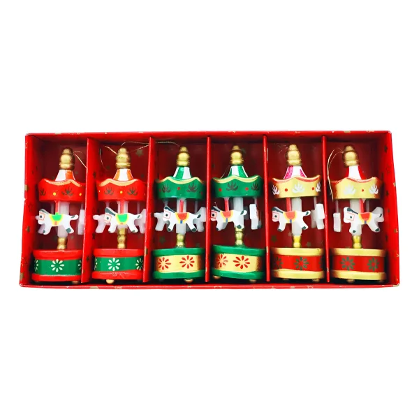 Set Adornos Carrusel Colgante Navideño Decoración Pack X6 Rojo