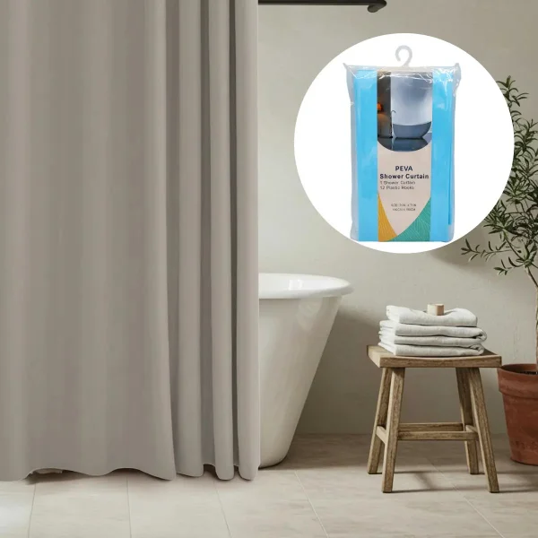 Cortina De Baño Ducha Peva 1,80cm Ganchos Plástico