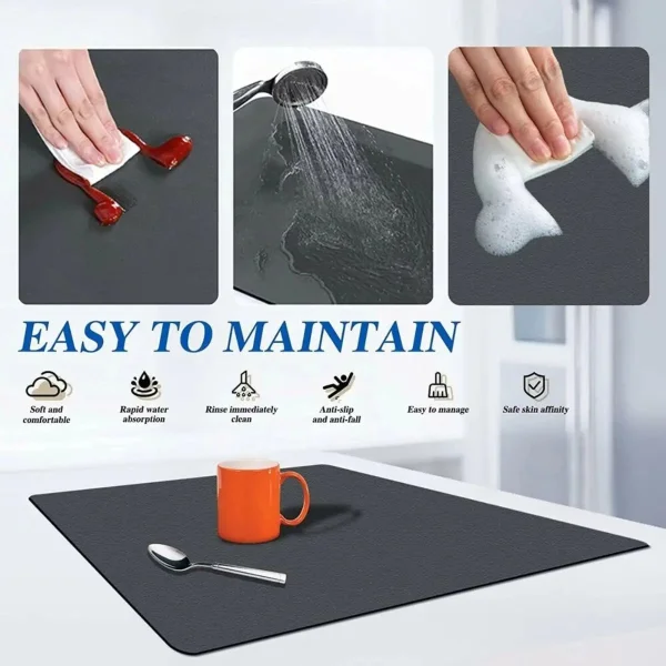 Escurridor Platos Mat Secaplatos Absorbente Secado Rapido Color Negro