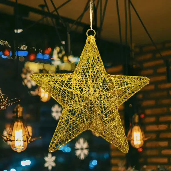Adorno Navideño Estrella Colgante 30cm Decoración Navidad Oro Estrella Colgante