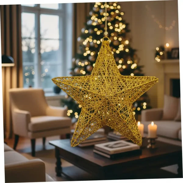 Adorno Navideño Estrella Colgante 30cm Decoración Navidad Oro Estrella Colgante