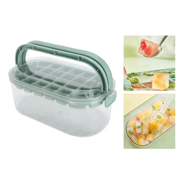 Cubetera Hielera Contenedor Hielo Portatil C/tapa Y Cuchara Verde